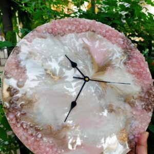 Blush pink round 12×12 geode clock