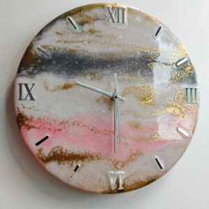 Grey-pink-gold round 12×12 resin clock