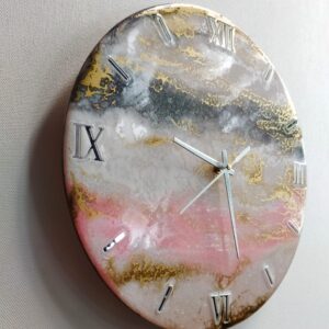 Grey-pink-gold round 12×12 resin clock