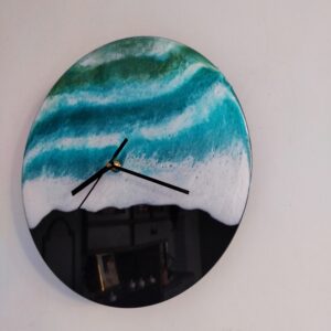 ‘Ocean at night’ 12×12 inches round Resin wall-clock