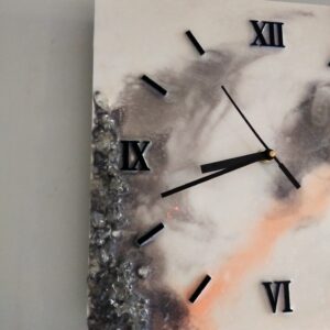 ‘Marvel’ 12×12 inches square Resin wall-clock- grey, peach and white with crystals