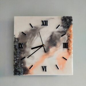 ‘Marvel’ 12×12 inches square Resin wall-clock- grey, peach and white with crystals